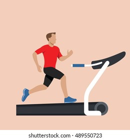 A Man Running On A Treadmill. Vector Illustration