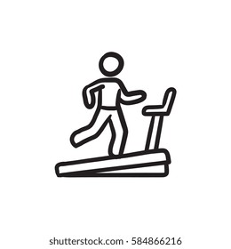 Man running on treadmill vector sketch icon isolated on background. Hand drawn Man running on treadmill icon. Man running on treadmill sketch icon for infographic, website or app.