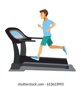 Man running on treadmill. Sportsman jogging on fitness equipment. Endurance  cardio run training. Flat vector illustration 8893182 Vector Art at Vecteezy