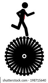 Man running on a wheel.