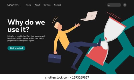 Man running out of time. Busy, hurry, schedule flat vector illustration. Metaphor and lifestyle concept for banner, website design or landing web page