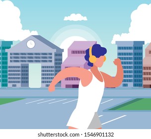 Man running outside design, Healthy lifestyle Fitness bodybuilding bodycare activity and exercisetheme Vector illustration