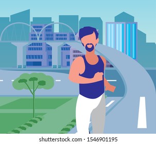 Man running outside design, Healthy lifestyle Fitness bodybuilding bodycare activity and exercisetheme Vector illustration