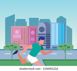 Man running outside design, Healthy lifestyle Fitness bodybuilding bodycare activity and exercisetheme Vector illustration