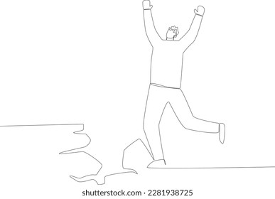 A man running outside during earthquakes. Earthquake one-line drawing