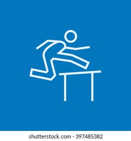 Man running over barrier line icon.