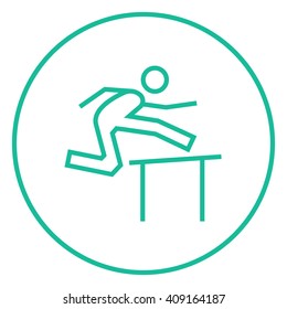 Man running over barrier line icon.