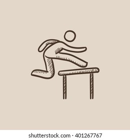 Man running over barrier sketch icon.