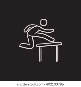 Man running over barrier vector sketch icon isolated on background. Hand drawn Man running over barrier icon. Man running over barrier sketch icon for infographic, website or app.