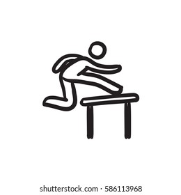 Man running over barrier vector sketch icon isolated on background. Hand drawn Man running over barrier icon. Man running over barrier sketch icon for infographic, website or app.