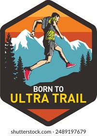 Man running over the mountain - Ultra Trail running vector illustration