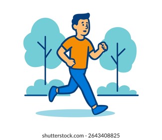 Man Running in Park Exercise and Healthy Lifestyle Concept
