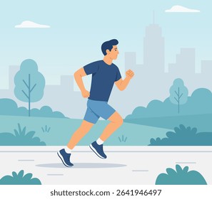 Man Running in Park – Flat Vector Fitness Illustration