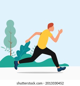 a man is running in the park, people are running, seen from the side. vectors and illustrations. flat design