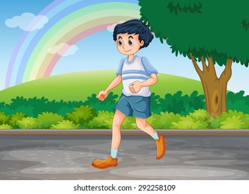 Man running in the park with rainbow background