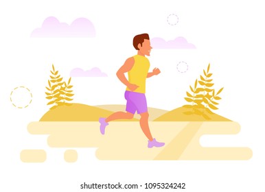 Man running in the park Vector. Cartoon. Isolated art on white background. Flat