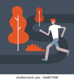  Man running in park.  Vector illustration of a flat design