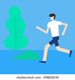 Man running in park. Vector illustration of a flat design