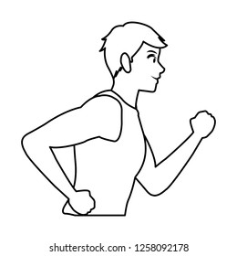 Man running profile sideview in black and white