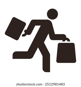 Hombre corriendo con compras. Compras, compras activas y gastos aislados sobre fondo blanco
