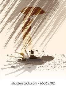 Man running in the rain.