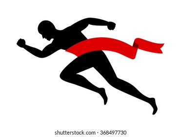 man running and red ribbon, vector