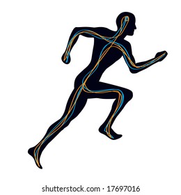 Man Running Showing Two Pathways Connecting Brain to Muscles