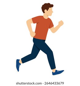 Man running side view flat vector illustration isolated on white background.