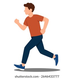 Man running side view flat vector illustration isolated on white background.