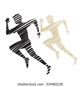 Man running silhouette, in hand drawn vector illustration