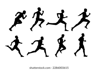 Man running silhouette. Runner running young man silhouette