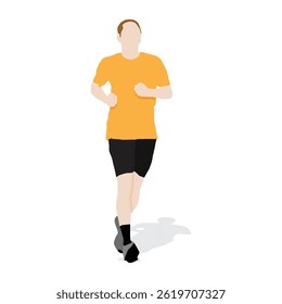 Man running. Smiling male jogger training in sport shorts and sneakers. Flat vector illustration isolated on white background