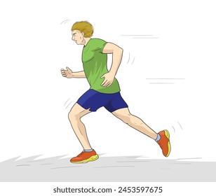 a man running speed freehand vector drawn color