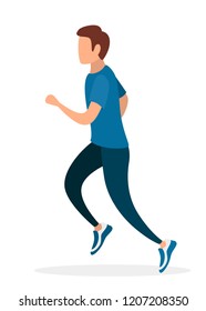 Man Running In Sports Wear. No Face Cartoon Character Design. Flat Vector Illustration Isolated On White Background.