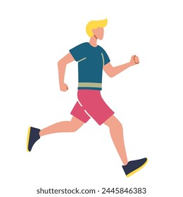 Man running sprinting flat vector illustration isolated on white background. Runner, sportive men cartoon characters.
