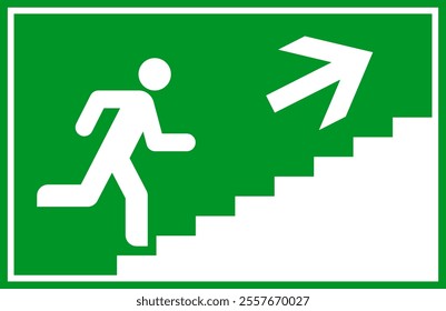 Man running up stairs with direction arrow. Exit way icon. Emergency exit. Safety symbol. Escape help evacuation sign.