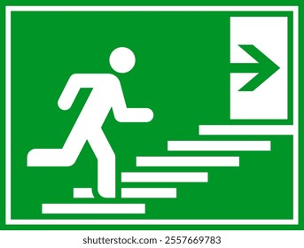 Man running up stairs and exit door sign. Exit way icon. Emergency exit. Safety symbol. Escape help evacuation sign.