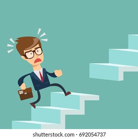 man running up the stairs. Stock vector illustration for poster, greeting card, website, ad, business presentation, advertisement design.