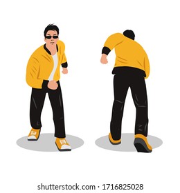 man in running start pose