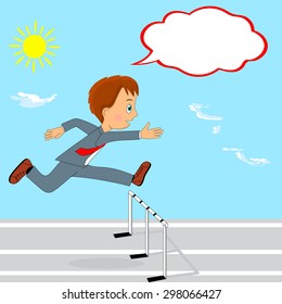 man running to success overcoming obstacles, illustration, vector