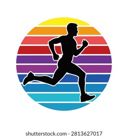 Man running with sunset background