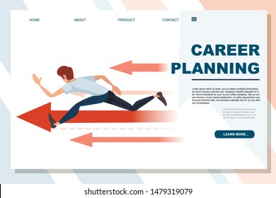 Man running super fast career planning concept cartoon character design flat vector illustration on white background advertising banner website page