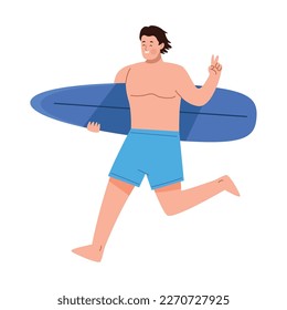 man running with surfboard character