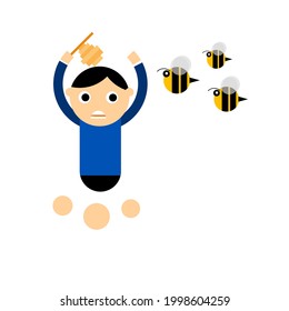 A man running from a swarm of bees.