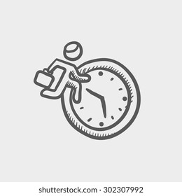 Man running in time sketch icon for web and mobile. Hand drawn vector dark grey icon on light grey background.