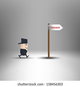 Man running toward successful sign