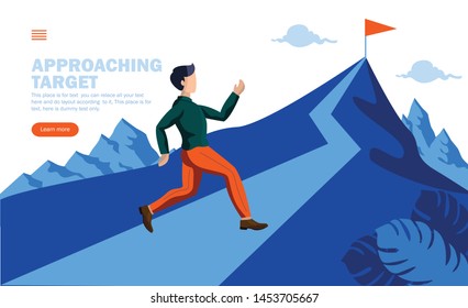 man running towards target on mountain concept vector illustration