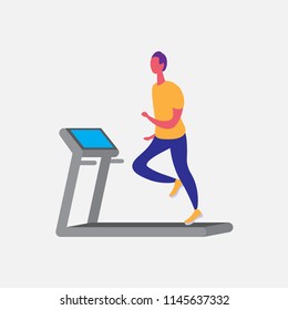 man running treadmill cartoon character sport male activities isolated keep fit healthy lifestyle motivation concept full length flat vector illustration