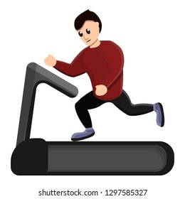 Man running at treadmill icon. Cartoon of man running at treadmill vector icon for web design isolated on white background