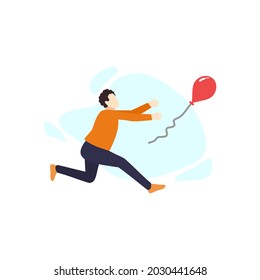 man is running try to catch balloon people character flat design vector illustration